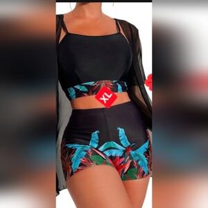 ☆Women's Black Tropical Print Shorts/top XL